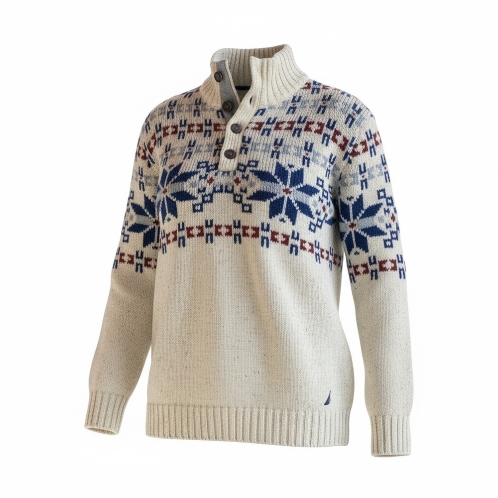 Vintage Nautica Cream Red and Blue Patterned oversized Sweater XL - Picture 2 of 2
